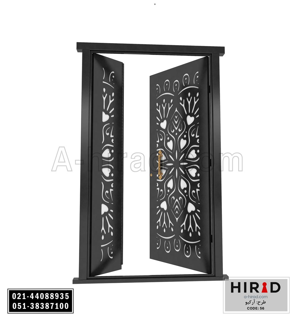 درب فلزی لیزری یک و نیم لنگه هیراد طرح آرکیو کد 1556 عرض 153 ارتفاع 223 